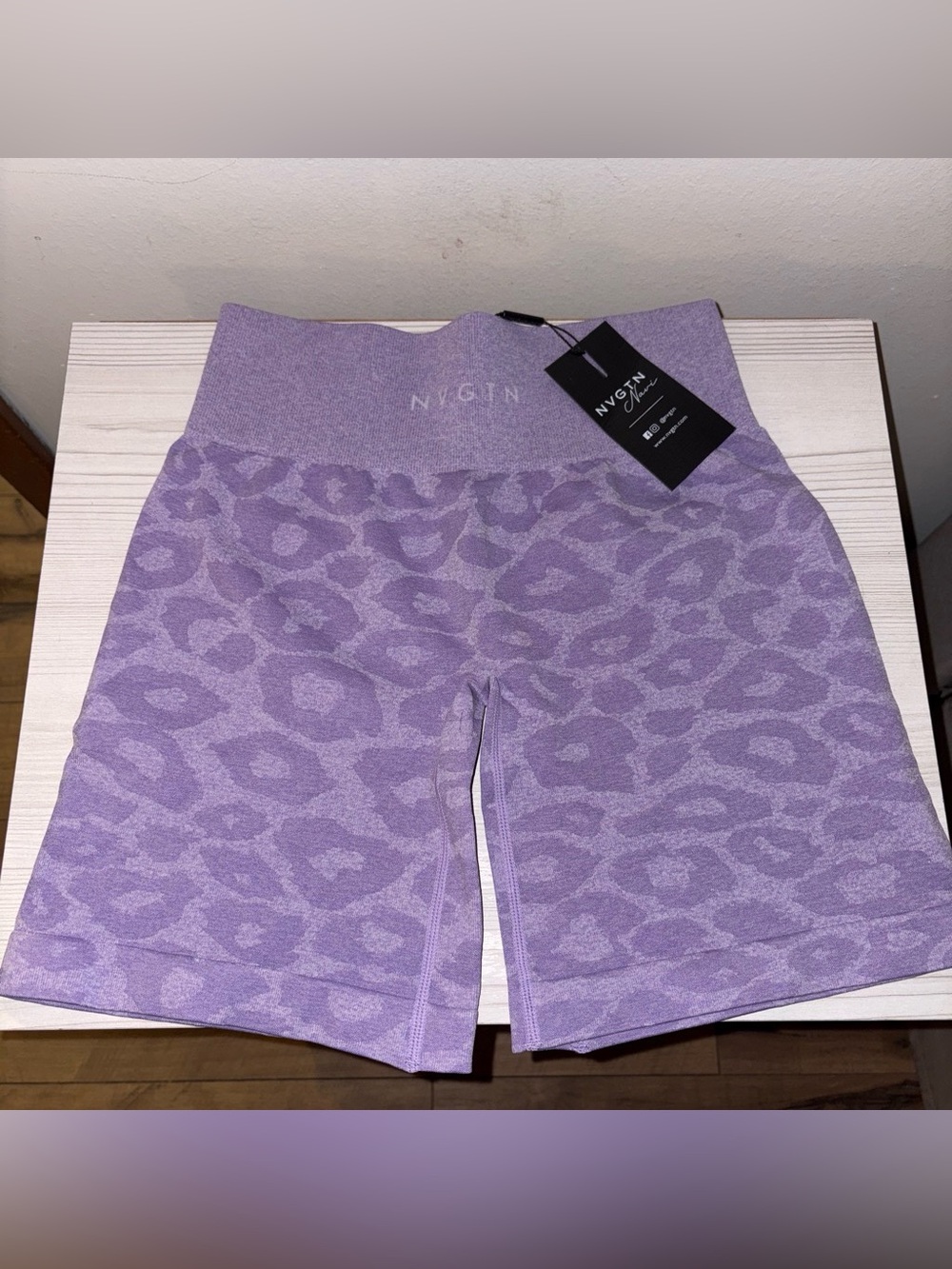 NVGTN Lavender Leopard High-Waist Seamless Shorts size M NWT